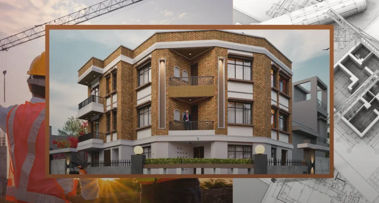 Modern house with pool at dusk